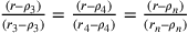 \frac{(r–\rho_3)}{(r_3–\rho_3)}=\frac{(r–\rho_4)}{(r_4–\rho_4)}=\frac{(r–\rho_n)}{(r_n–\rho_n)}