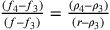\frac{(f_4–f_3)}{(f–f_3)}=\frac{(\rho_4–\rho_3)}{(r–\rho_3)}