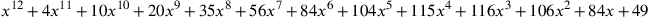 x^{12}+4x^{11}+10x^{10}+20x^9+35x^8+56x^7+84x^6+104x^5+115x^4+116x^3+106x^2+84x+49