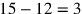 15-12=3