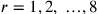 r=1, 2,\ …, 8