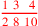 \leavevmode {\color {red}{1~3~\,\,4\,\over 2~8~10}}